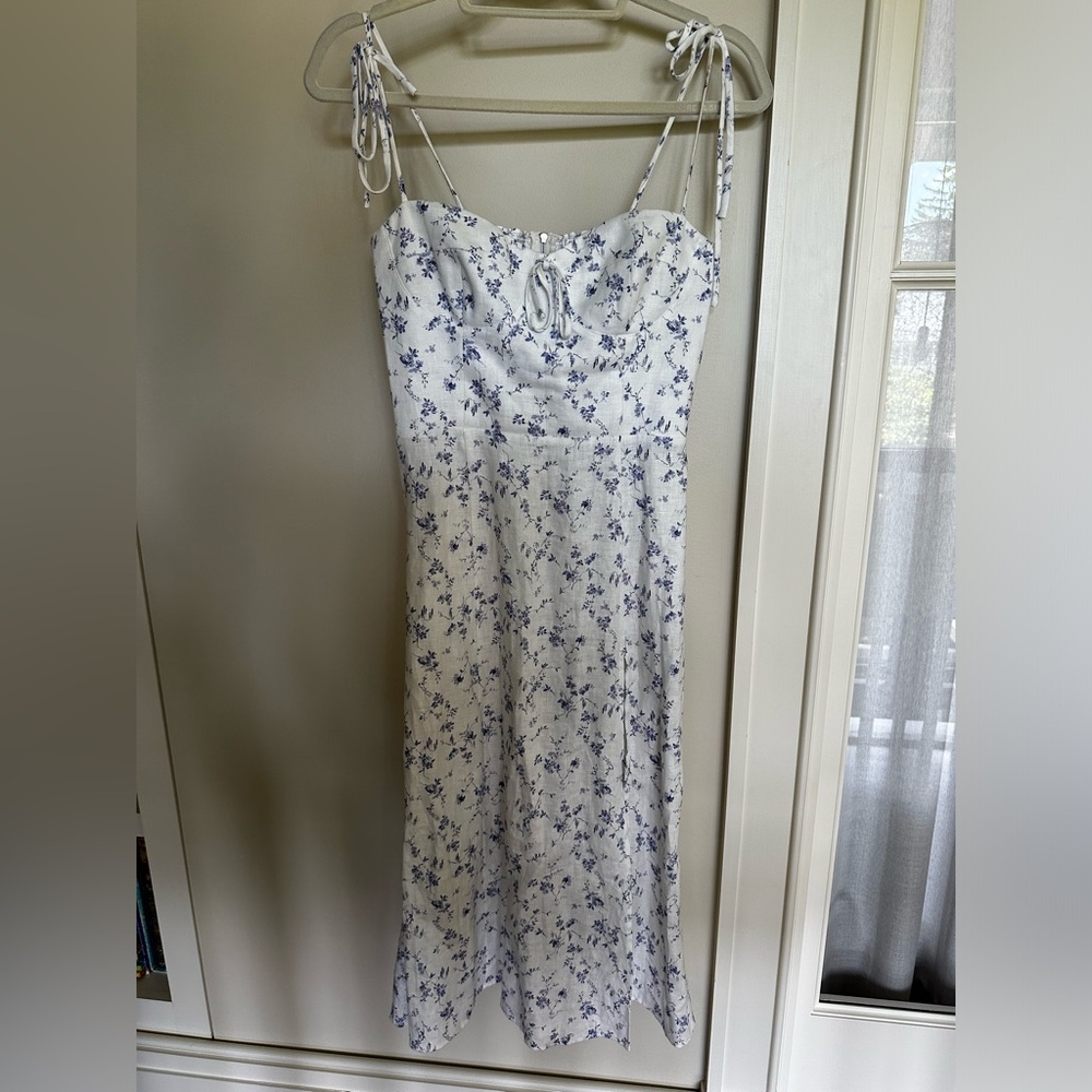 Reformation Linen Blue & White floral dress size 2
